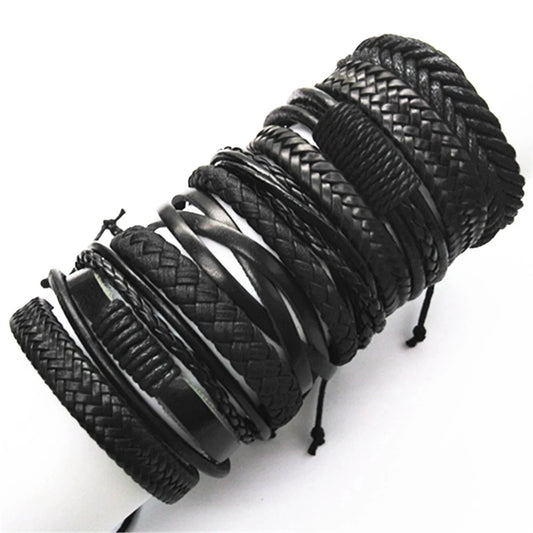 10 Pcs/set Black Wrapped and Woven Handmade Bracelets Male or Women Leather Bracelets
