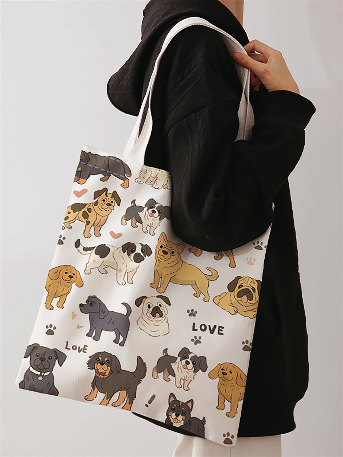 PERFECT GIFT BAG--Canvas Dog pattern printed casual handbag, reusable fashionable backpack, multifunctional handbag,