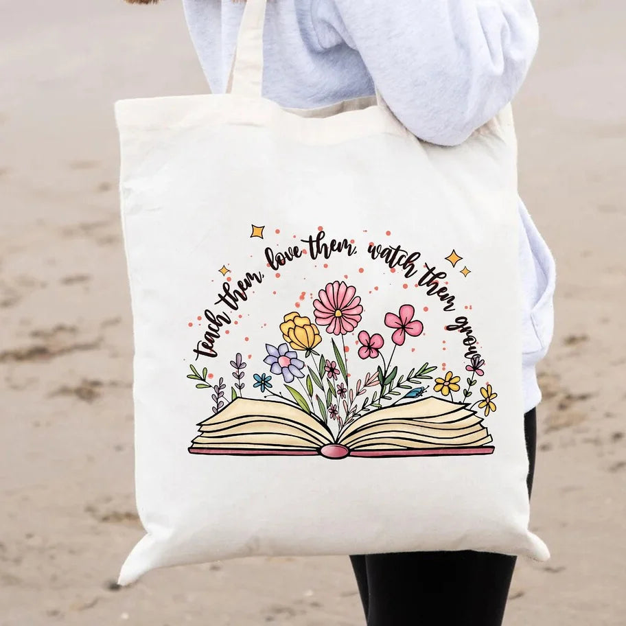 Wildflower Teacher Canvas Tote Bag, Shoulder Bag,  GREAT TO USE AS A GIFT BAG!!