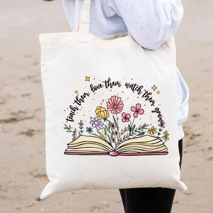 Wildflower Teacher Canvas Tote Bag, Shoulder Bag,  GREAT TO USE AS A GIFT BAG!!