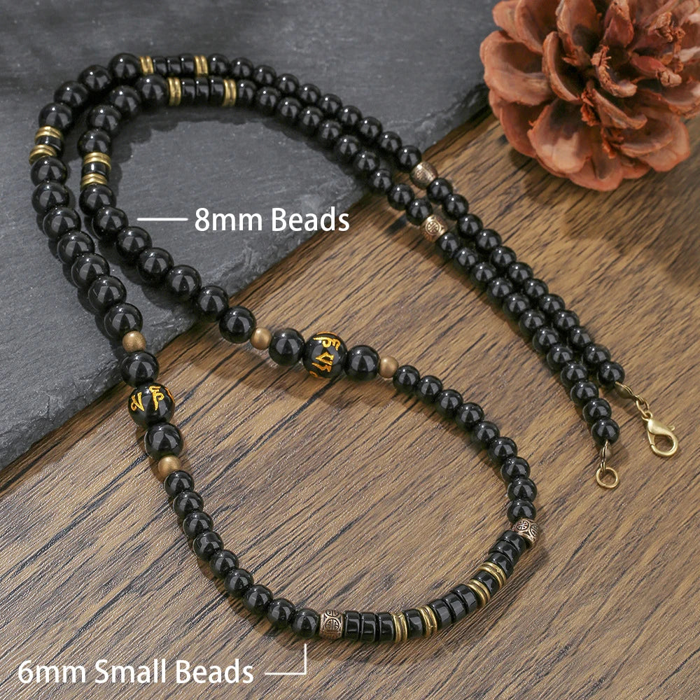 Retro Boho African Stone Necklace Hippie Long Beaded Necklace Tribal Jewelry