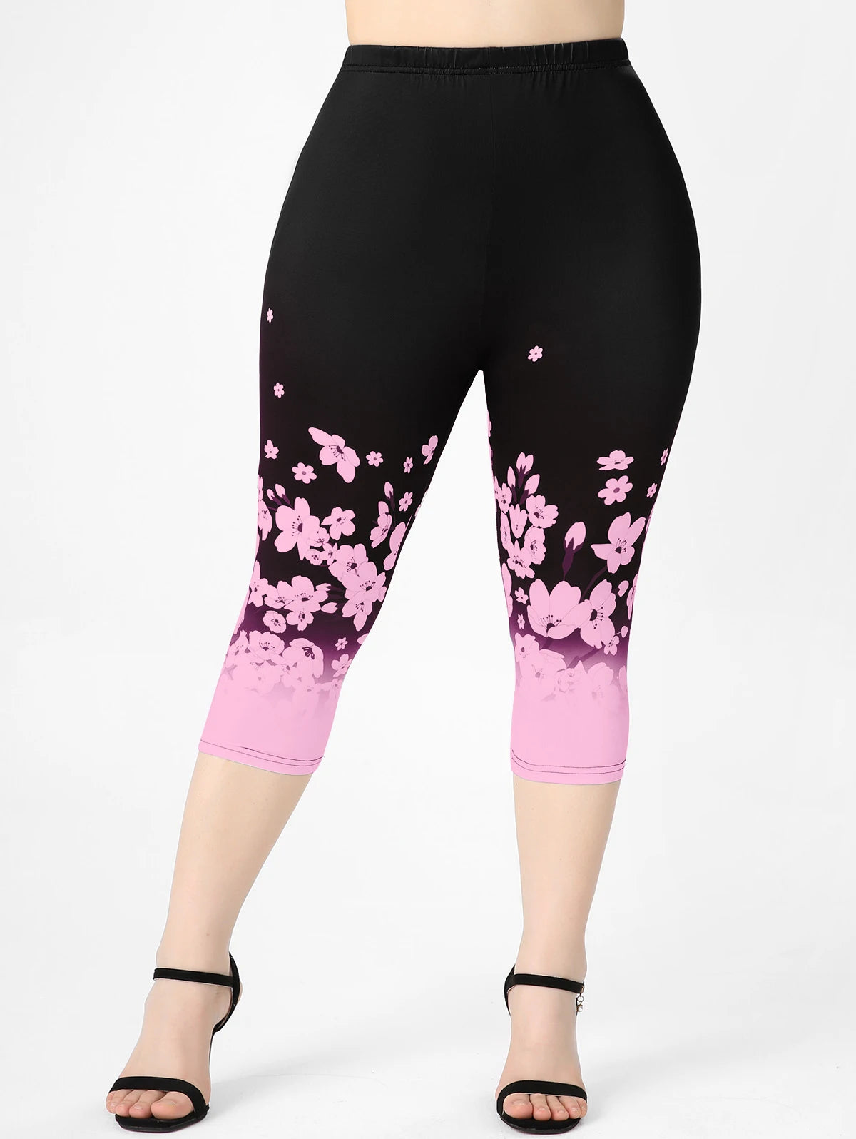 Plus Sizes to 4XL, 3D Printed Outfit, Floral Graphic Top and Matching Capri Leggings