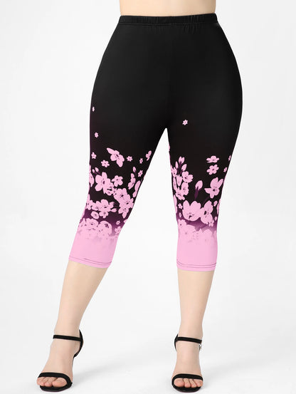 Plus Sizes to 4XL, 3D Printed Outfit, Floral Graphic Top and Matching Capri Leggings