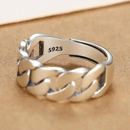 Sterling Silver Rings INS Fashion Vintage Hollow Lines  Adjustable  Jewelry