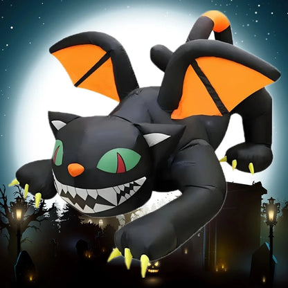 Halloween Inflatable 1.8m Black Cat, Moves His Head,  LED Lights Indoor or Outdoor Air-blown Decoration