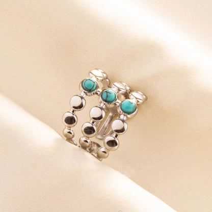 1pc Boho Turquoise Ring Stainless Steel Light Blue Gemstone Silver Adjustable Ring