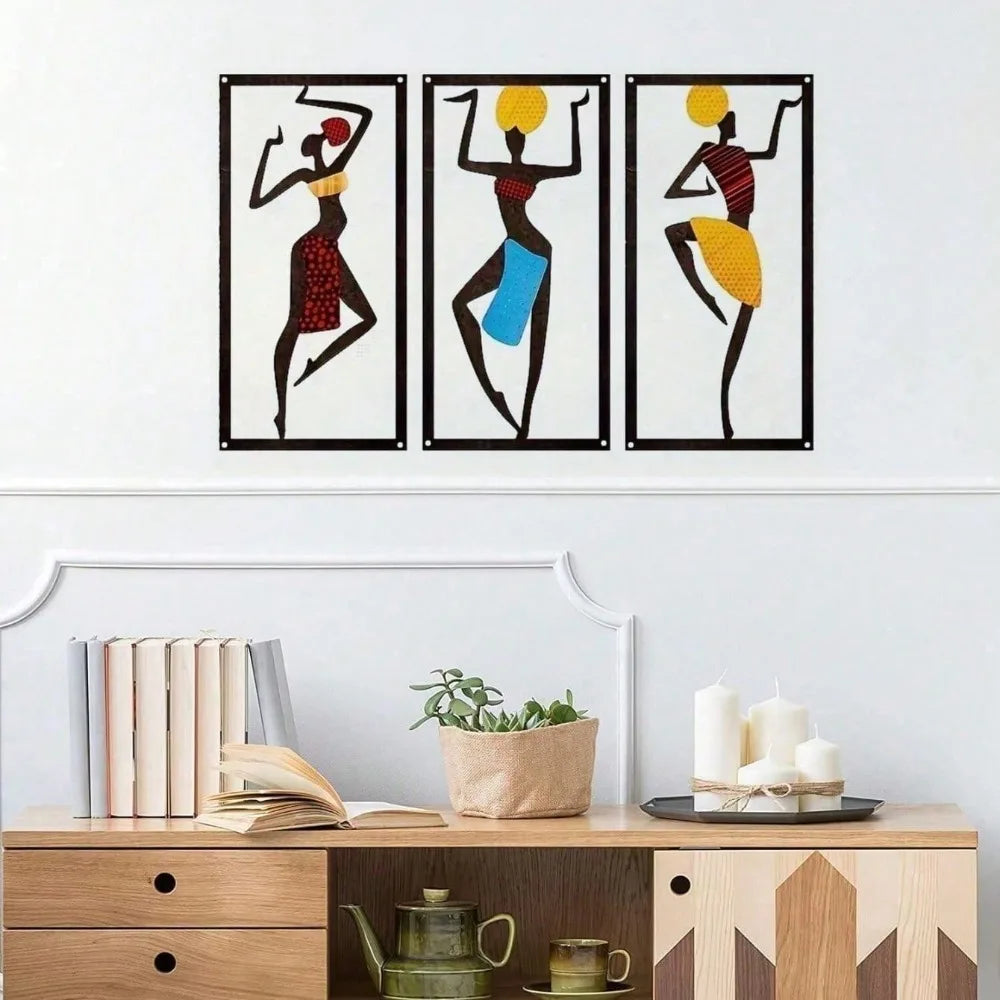 Boho Chic Bohemian Wall Hanging - African Dancer Sculpture, Mid-Century Fiber Art