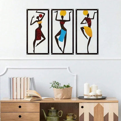 Boho Chic Bohemian Wall Hanging - African Dancer Sculpture, Mid-Century Fiber Art