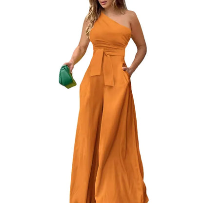 Off-The-Shoulder Casual High Waisted Extremely Wide Leg Casual or Dressy Jumpsuit Comes in 4 Colors