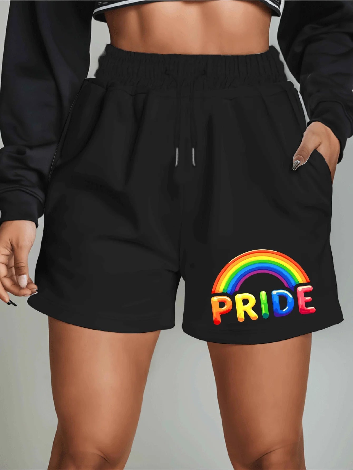 Summer Rainbow Print Shorts, Elastic Waistband with drawstring, Pockets, Sweat-Wicking and Breathable