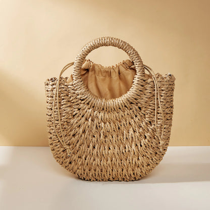 Handwoven Straw Rattan Half-Moon Beach Handbag or Crossbody Shoulder Bag. 4 other colors