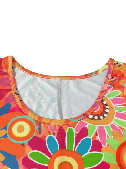 Sizes to 2XL, Vibrant Boho Floral Print. Sleeveless. Tank Top Dress