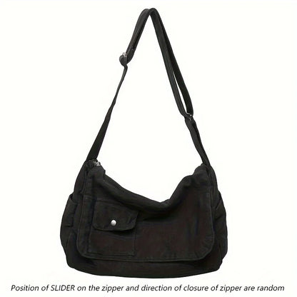 Casual Canvas Messenger Bag Versatile, Large Capacity Shoulder Bag, Adjustable Crossbody
