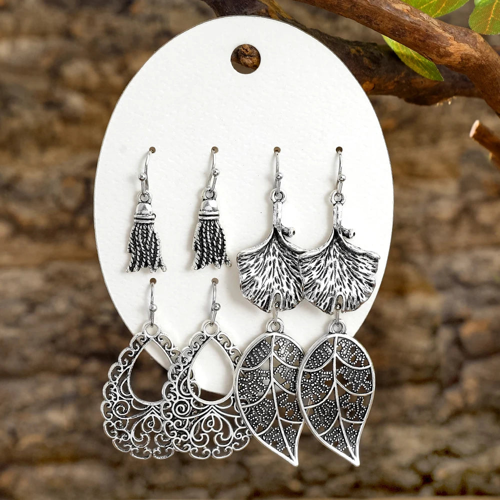 Vintage Ethnic Style Bohemian Antique Silver Geometric Earrings