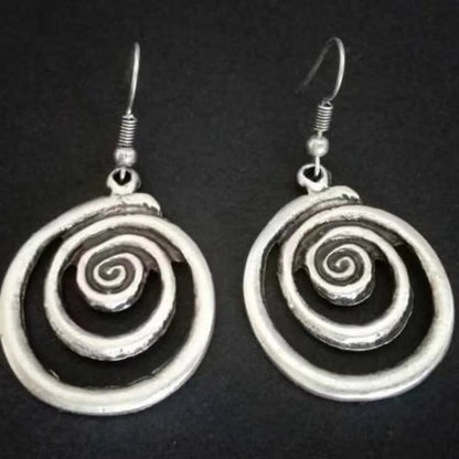 Ethnic Silver Color Metal Spiral Earrings