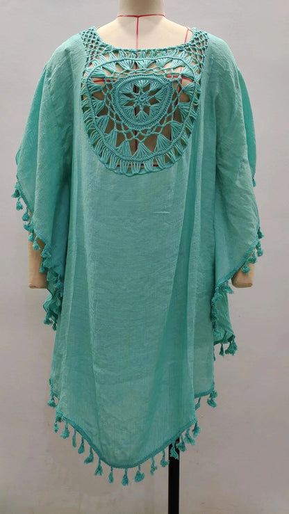 To 3XL CROCHET BIKINI-Plus Size Beach Tunic for Women, Swimwear, Sun Protection Clothes, Cover Up Swim Dress