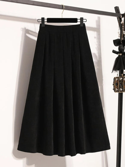 Sizes to 4XL, Pleated Solid Color Maxi Skirt with Elastic Back Waistband