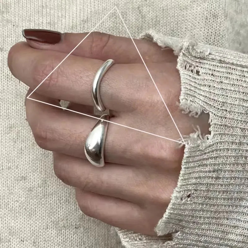 Sterling Silver Rings INS Fashion Vintage Hollow Lines  Adjustable  Jewelry