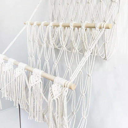 Boho Hand-woven Storage Hammock Rack Ideal for Children's Room Plush Toy Storage Display Shelf Home Decor Organizer Mesh Wall Art Tapestry