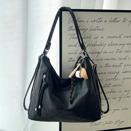 Multifunctional Crossbody Tote Bag Feaux Leather in Black or Brown