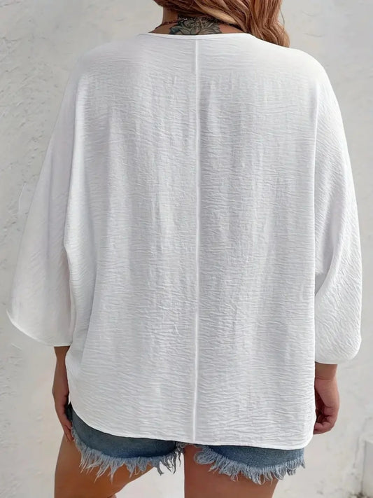Plus Size to 5XL, V-Neck, Loose Assymetrical Long Sleeve,  Loose fit T-Shirt