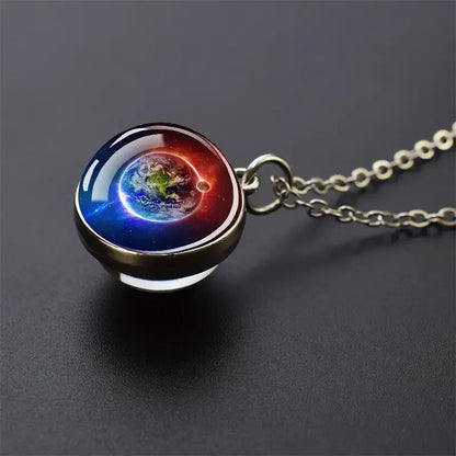 Double-Sided Galaxy Planet Glass Ball Pendant Necklace Sun Earth Moon Mars Galaxy Necklaces