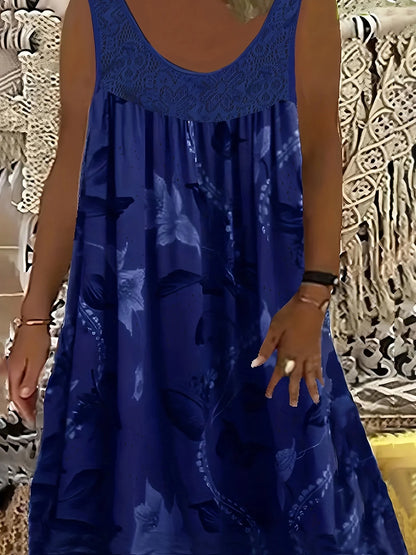 Sizes 1XL-8XL Women's Lace Panel Tank Dress, Sleeveless, Casual  and Comfy