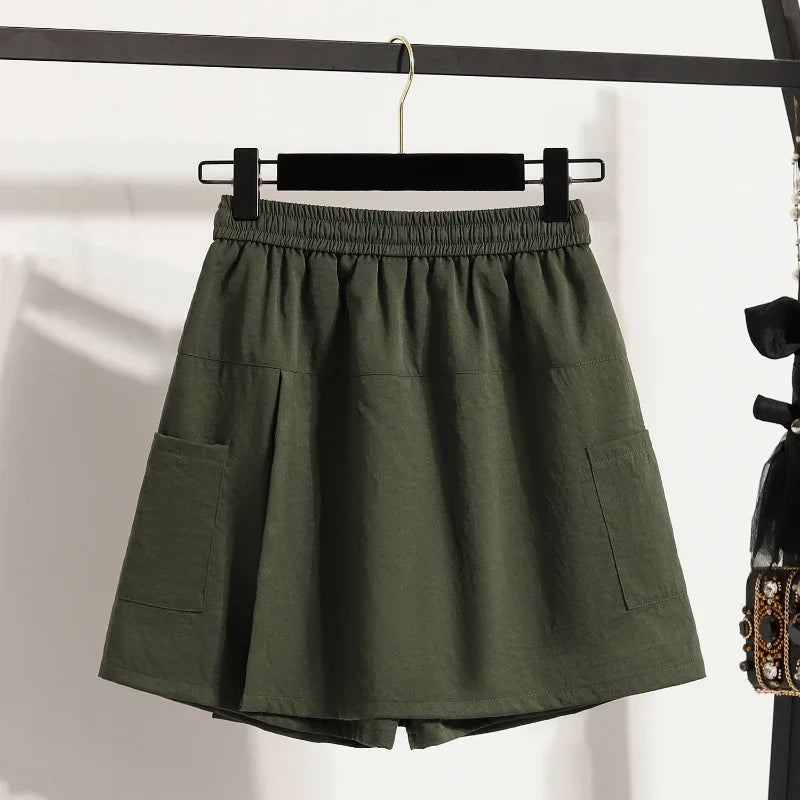 Sizes to 4XL  High-Waisted Casual Shorts Skirt With Elastic Waistband and a Cover Flap