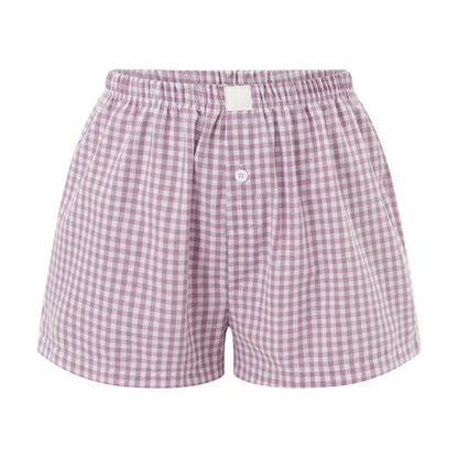 Retro Plaid Print Elastic Low Waist Button Front Loose Boxers