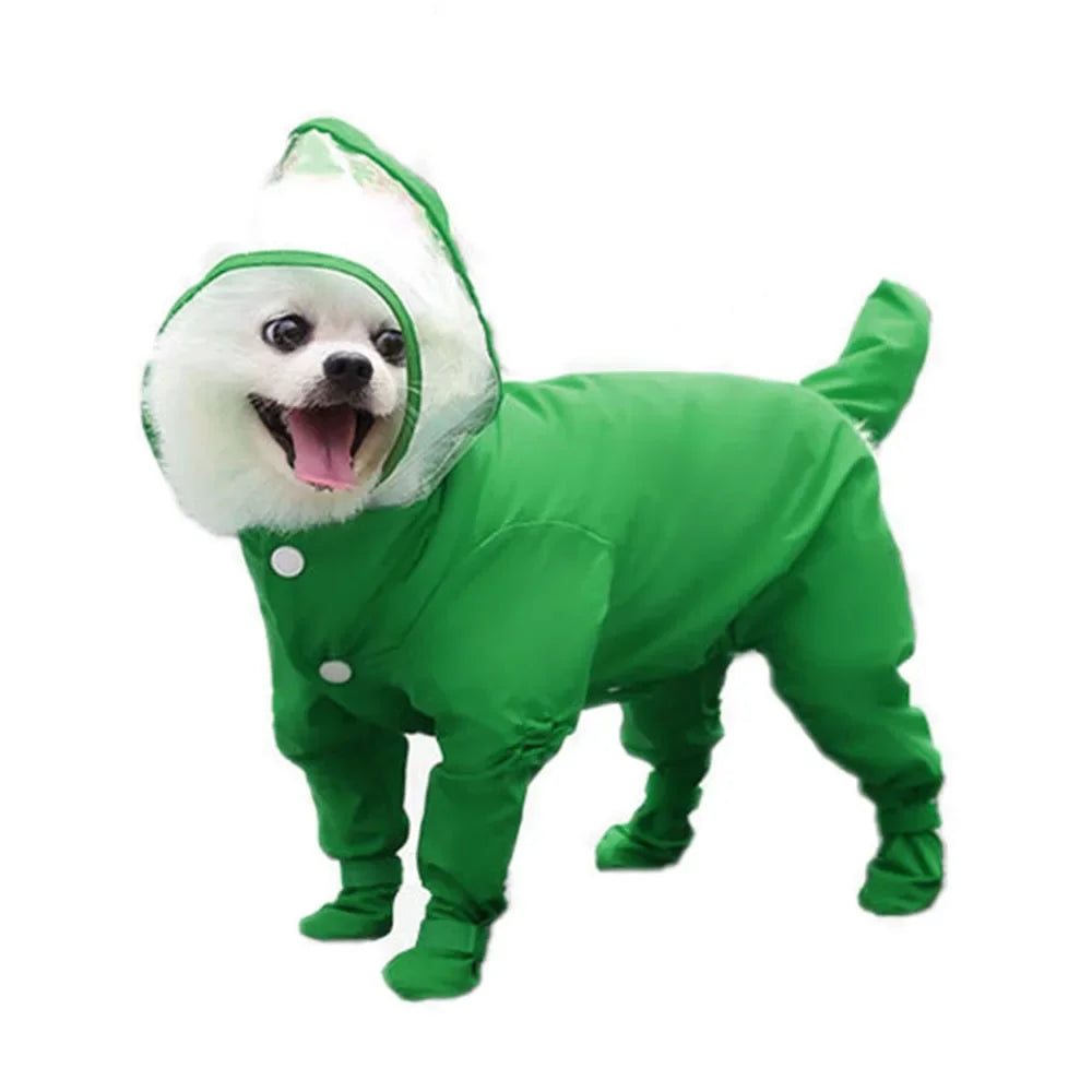Waterproof Dog Coat with Rainproof Hood, Small Dog Raincoat with Rain Shoes, Overall Jumpsuit