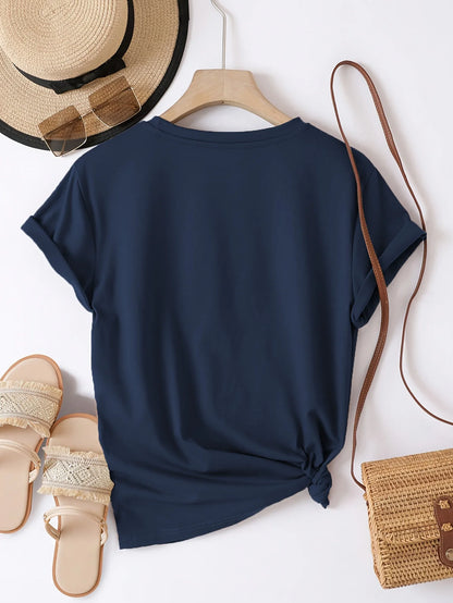 Boho Daisy Sizes to 3XL Women's Tee-shirt, Casual Navy Blue short sleeve Top