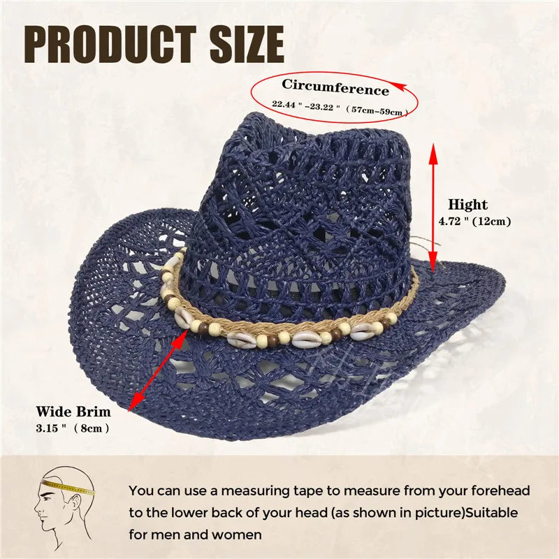 Bohemian 100% Recycles Paper Cowboy Hats with Wooden Beads and Shells Western wear 8 choices