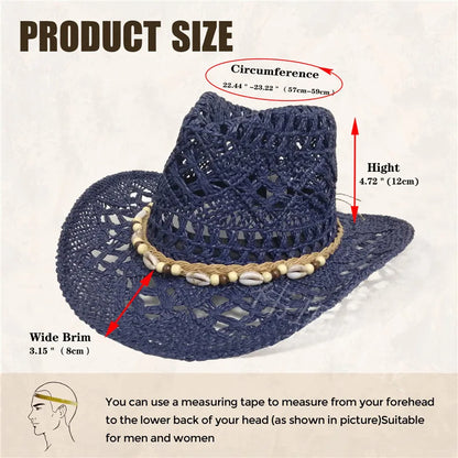 Bohemian 100% Recycles Paper Cowboy Hats with Wooden Beads and Shells Western wear 8 choices