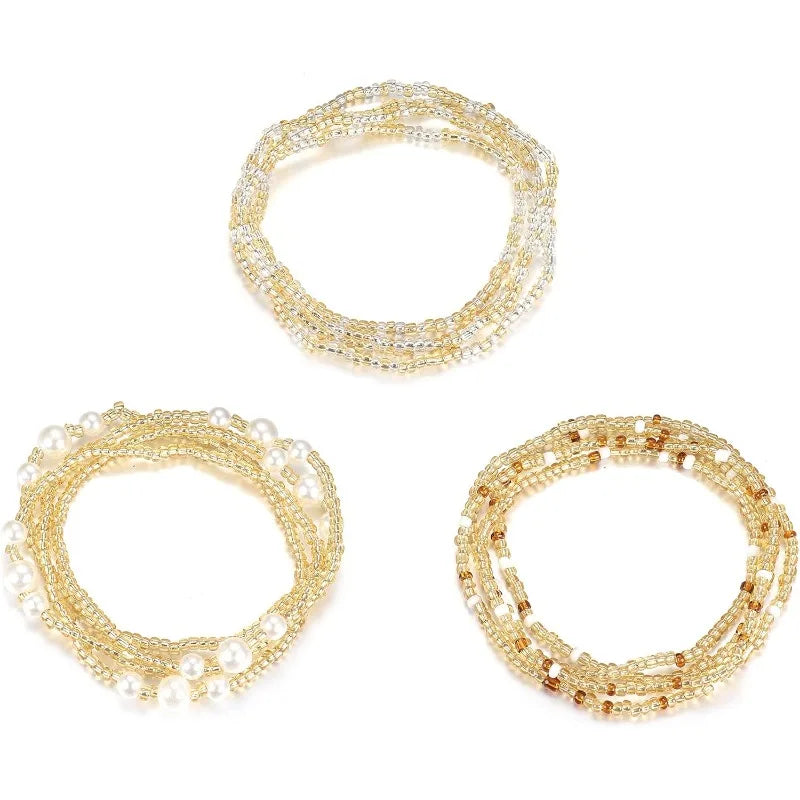 3 Piece Set of Waist Beads for low-rise pants or bikini wear. 10 different set colors to choose from
