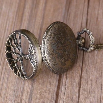 Vintage Hollow Tree Pocket Watch Unique Style With Necklace Chain Clock Retro