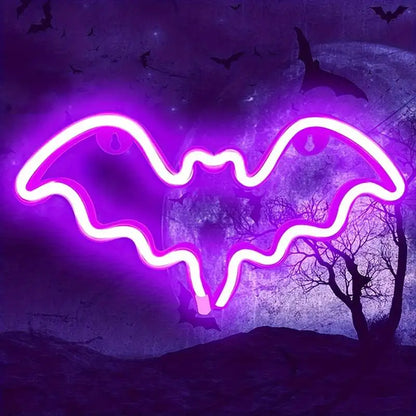 Moon and Bat Halloween Decorative LED Neon Light