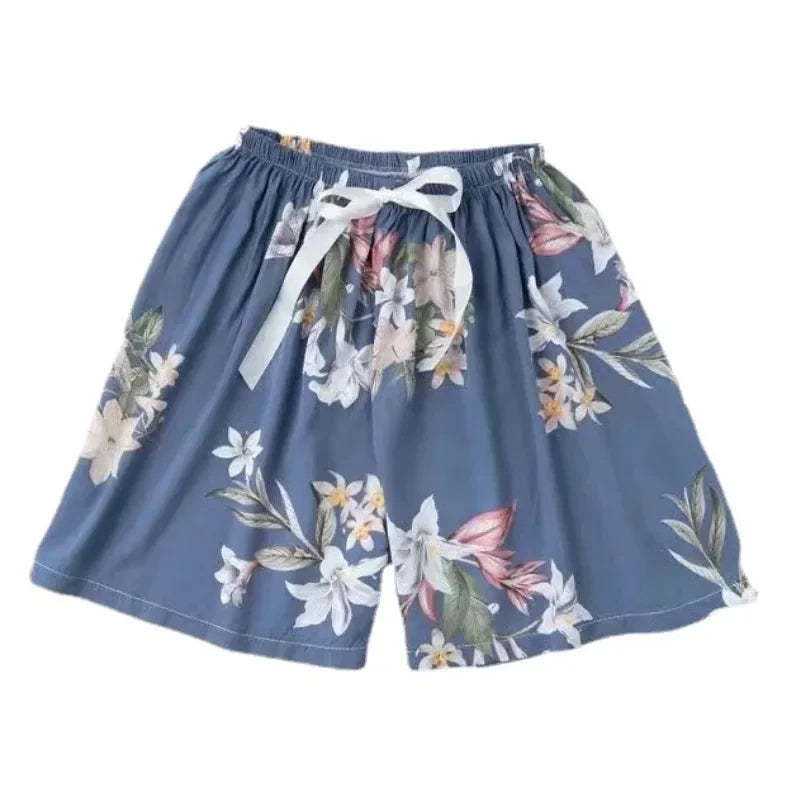 Sizes to 2XL, Women Casual Boho High Waist Shorts Beach Lightweight Printed Drawstrings Elastic Waist