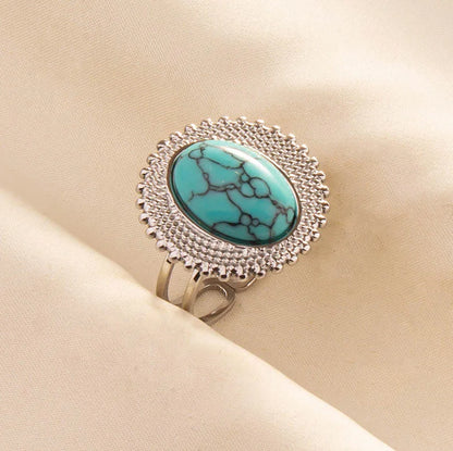 1pc Boho Turquoise Ring Stainless Steel Light Blue Gemstone Silver Adjustable Ring