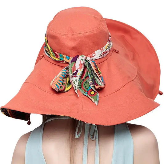 Large Beach Hat Flower Printed Wide Brim Geometric print underneath Wide Brim Various Print Selections