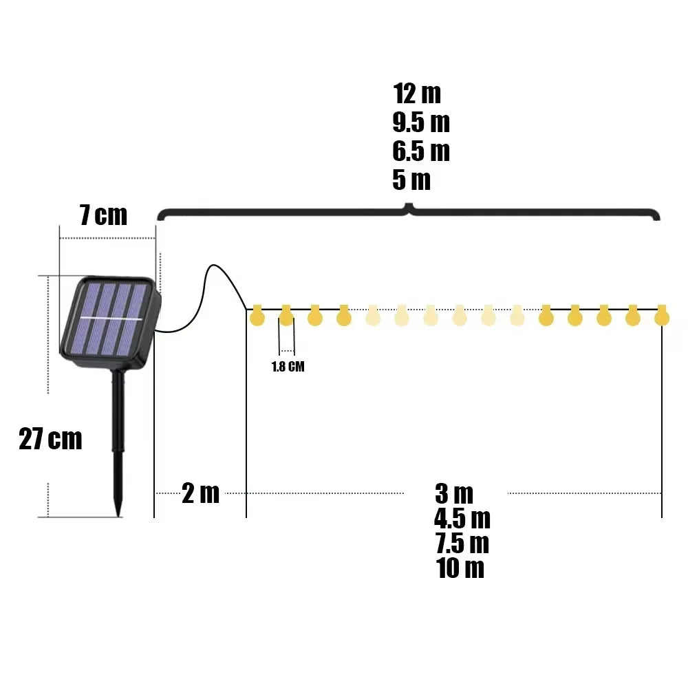 Frosted Globe Solar String Lights 100 LED IP65 Outdoor Fairy Lights