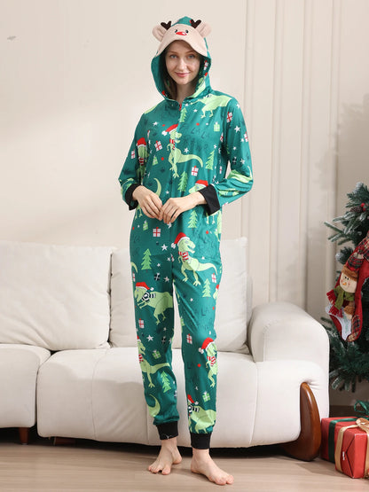 Family Rompers pajamas, hooded, zipper front, long sleeves and long pant legs, Comes in Red and Green