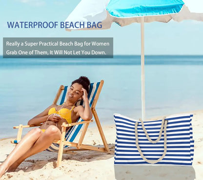 Waterproof, Striped Zipper Bag,  Sand-Resistant Canvas, Convenient Folding Beach Bag ﻿