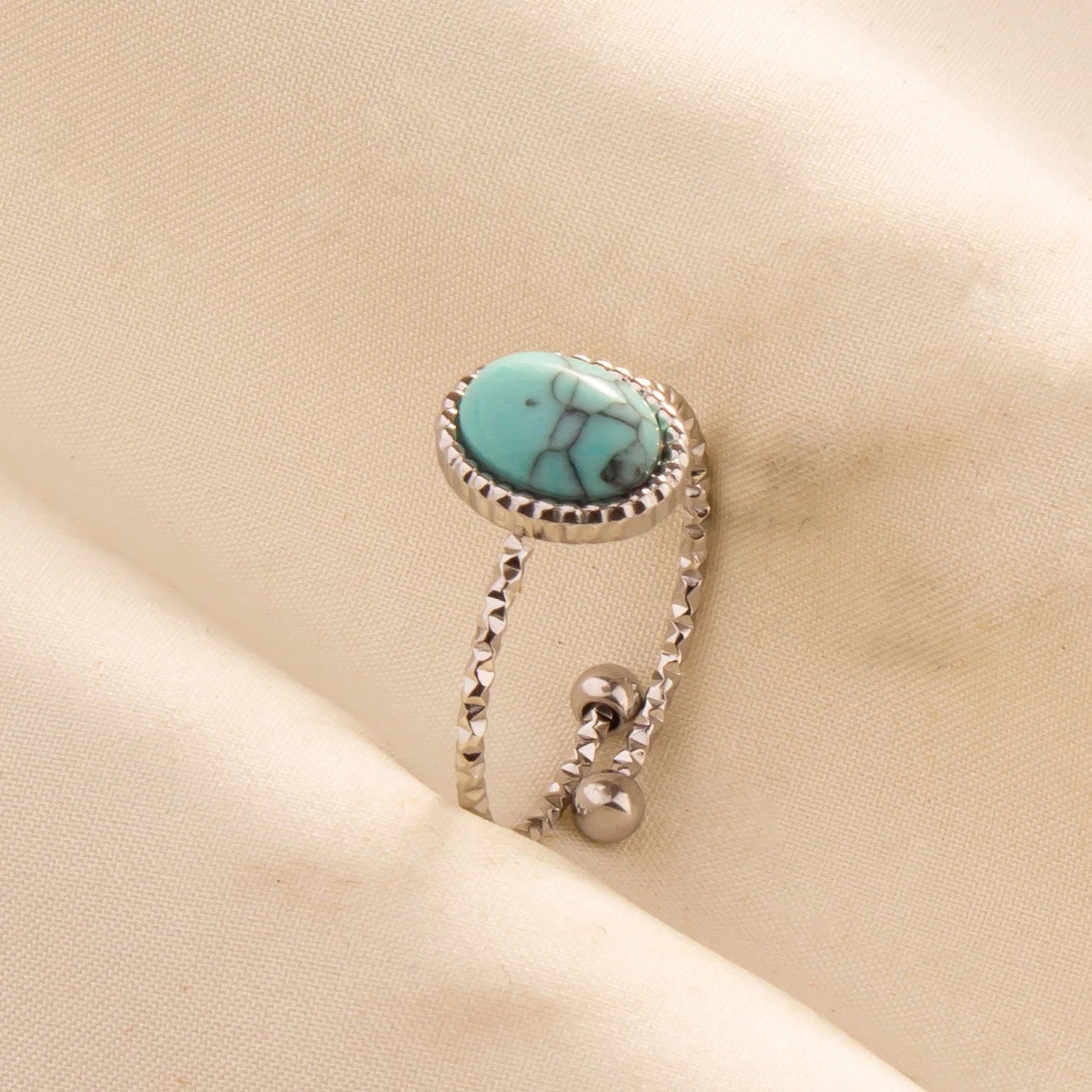 1pc Boho Turquoise Ring Stainless Steel Light Blue Gemstone Silver Adjustable Ring