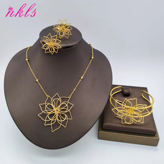 3 Piece matching set Gold Color Necklace, Bracelet, Earrings