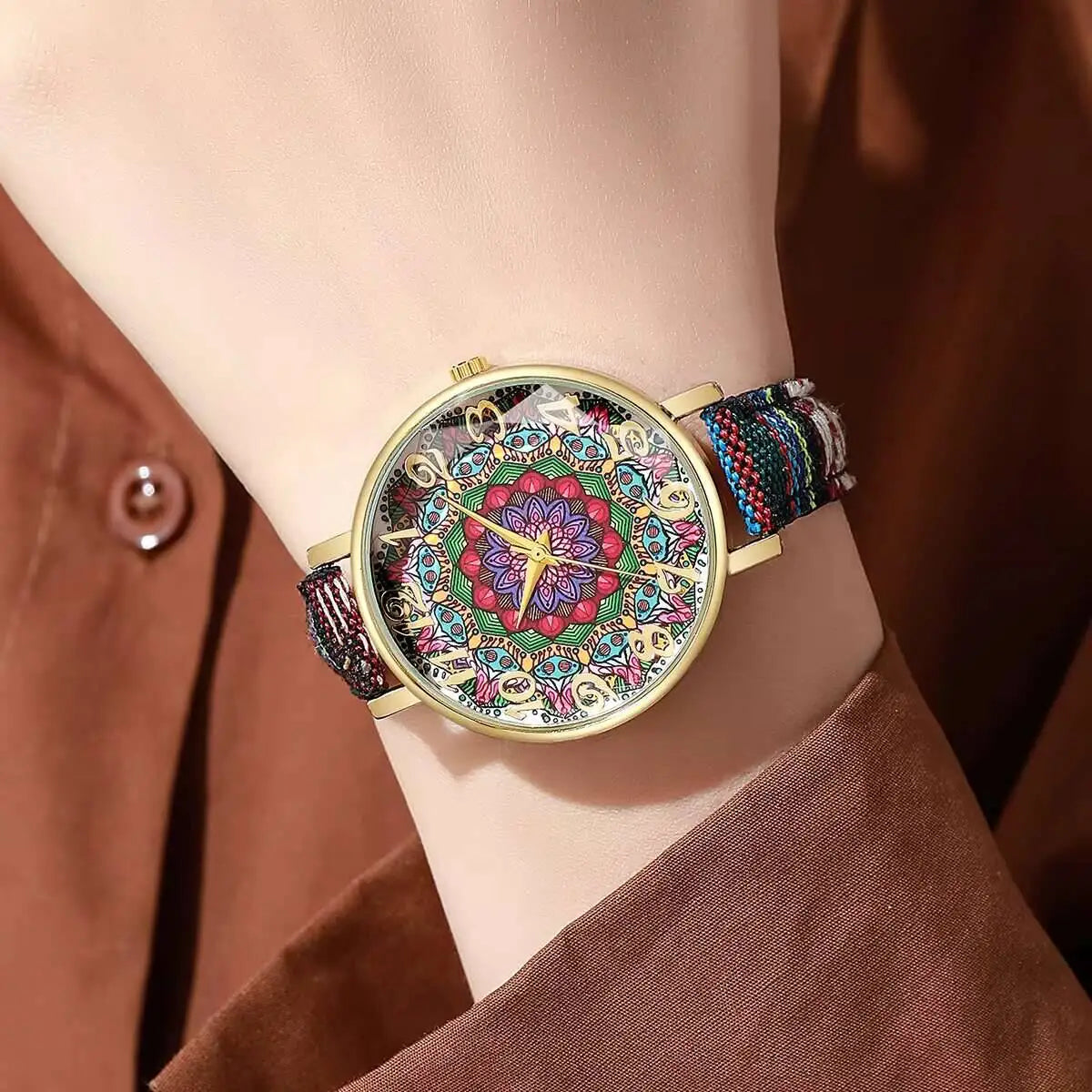 Boho Vintage Print, PU Strap, Quartz Watch (No Box) Various designs