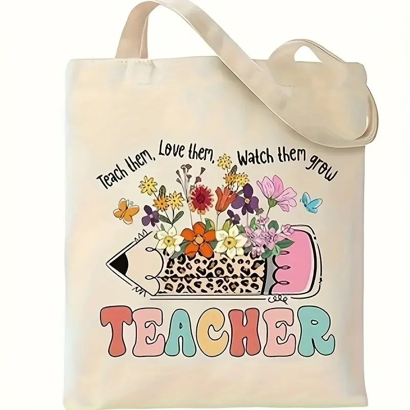 Retro Teacher Canvas Tote Bag "JOY! TEACHERS Change The World" A GREAT GIFT BAG TO PUT YOUR TEACHER'S GIFT IN!!!