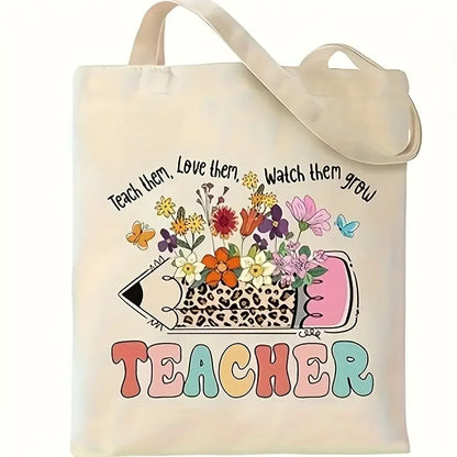 Retro Teacher Canvas Tote Bag "JOY! TEACHERS Change The World" A GREAT GIFT BAG TO PUT YOUR TEACHER'S GIFT IN!!!
