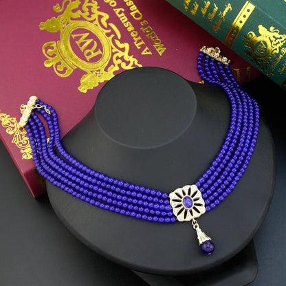 Beaded Choker Necklace Moroccan Square Metal Pendant