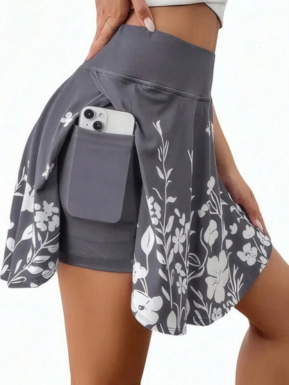 Plus Size 1XL-5XL  High-Waisted Skorts Phone Pocket Simple Floral Print