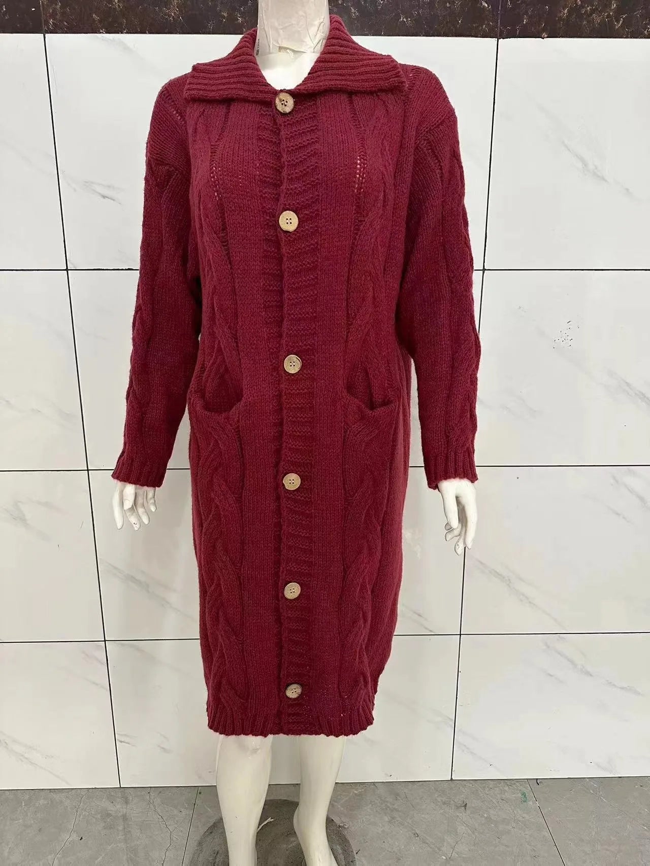 Cable Knit Turn Down Collar Cardigan in 9 Colors